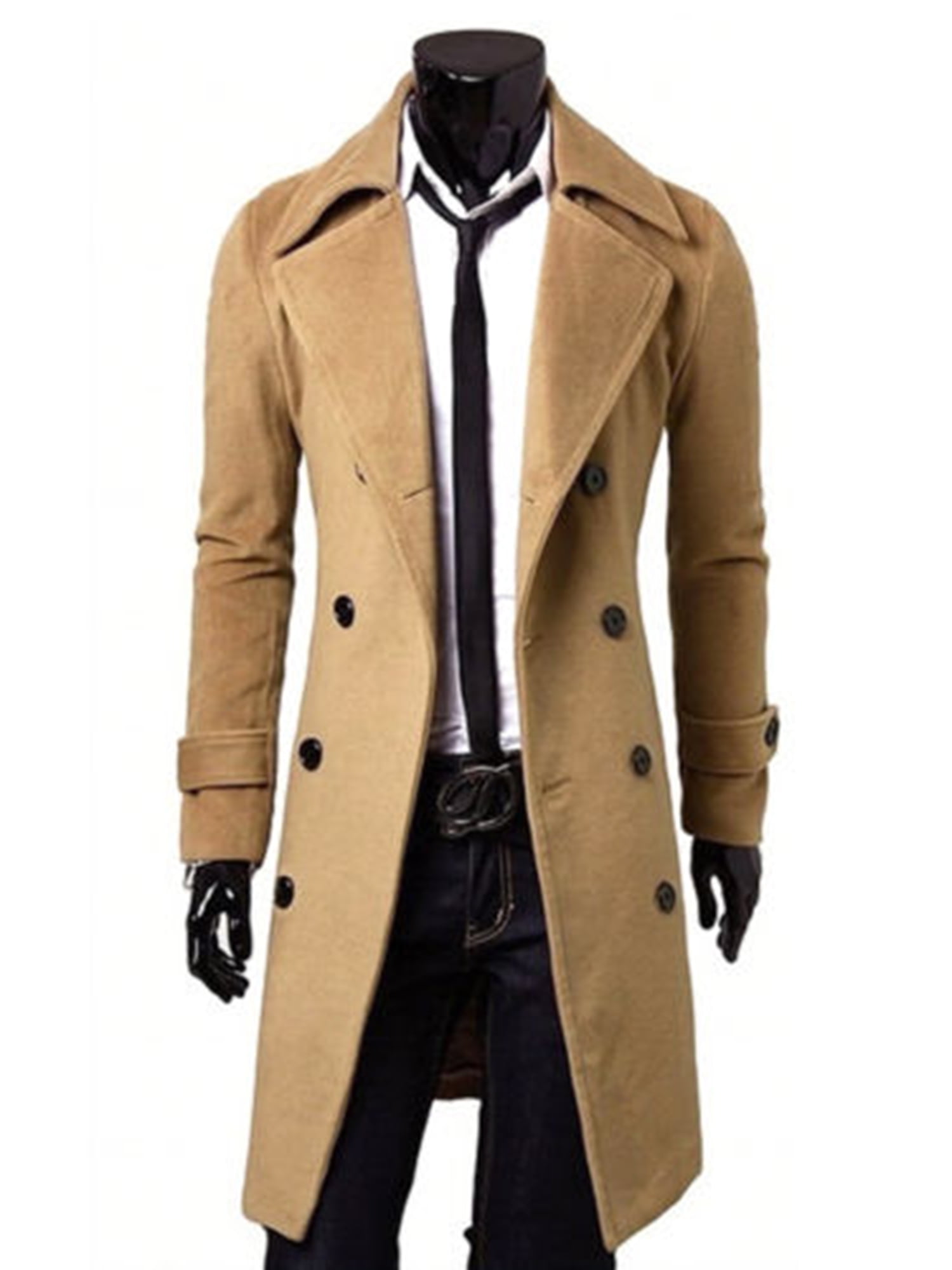 Men's British Jacket Outwear Casual Wool Trench Winter Overcoat Warm Long Coat 