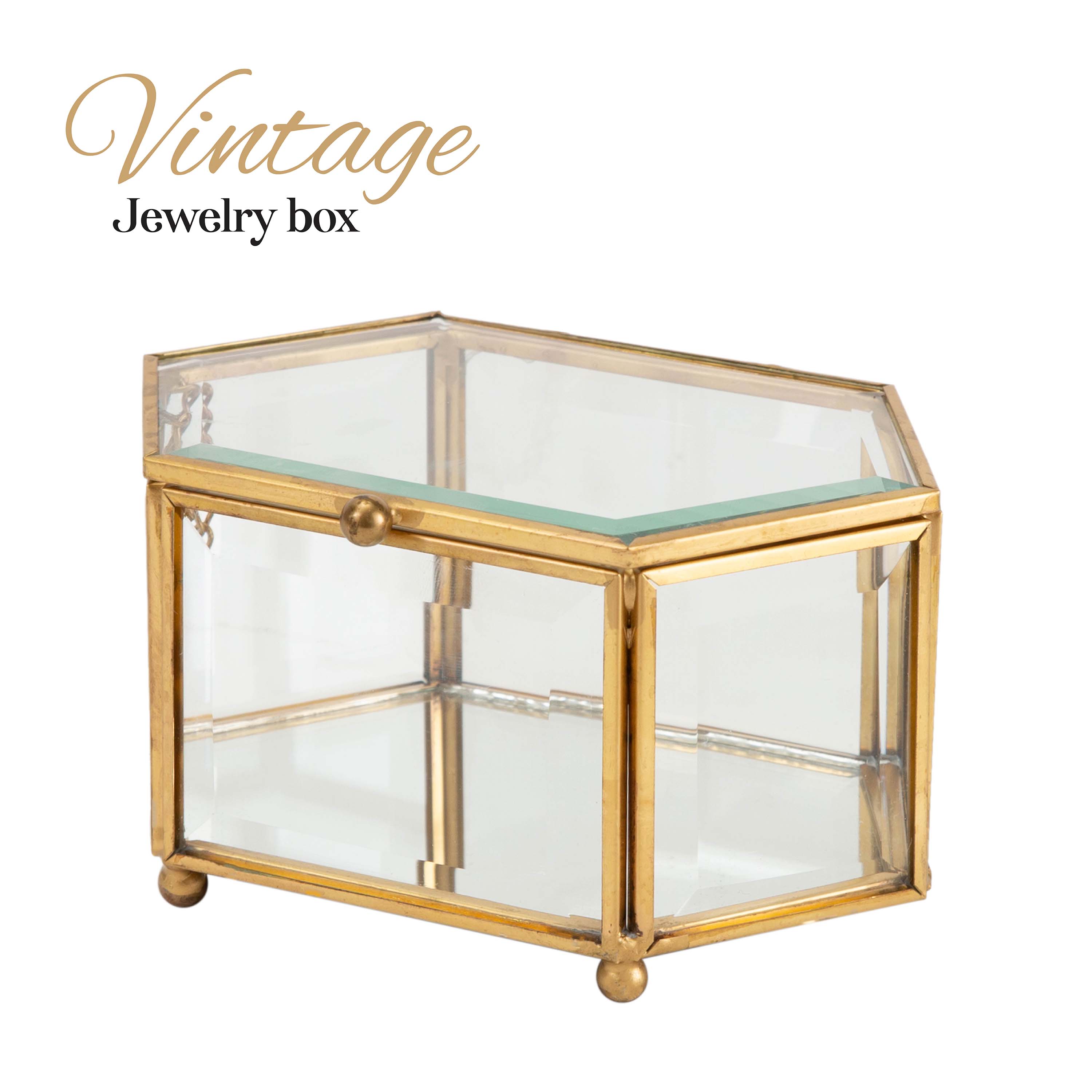 Home Details Vintage Mirrored Bottom Diamond Shape Glass Keepsake Box in Gold - image 2 of 9