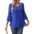 thumbnail image 3 of Women'S Ruffle 3/4 Sleeve Elegant Dressy Blouses Crew Neck Double Layers Mesh Tunic Tops Blue L, 3 of 9