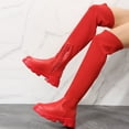 thumbnail image 5 of Women Over The Knee Thigh Low Chunky Heel Boots Round Toe Side Zip Knit Sock Long Boot Platform Thigh High Boots Ladies Wide Calf Knee High Boots, 5 of 6