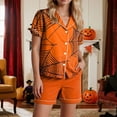 thumbnail image 5 of YDFCWXW Women's Satin Pyjama Set - Halloween Button-Down Shirt & Shorts Loungewear for Women Orange, S, 5 of 5