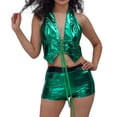 thumbnail image 5 of PIMSSY Women Shorts Solid Color Shiny Leather Stage Performance Sexy Hot Pants Gold Embossed Leather High Waist Shorts Comfort Bottoms, 5 of 6