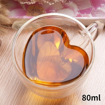 

Love Shaped Glass Cup Couple Cup Double Wall Cup Heat Resistant Tea Beer Cup Milk Coffee Cup Gift Drink Water Cup