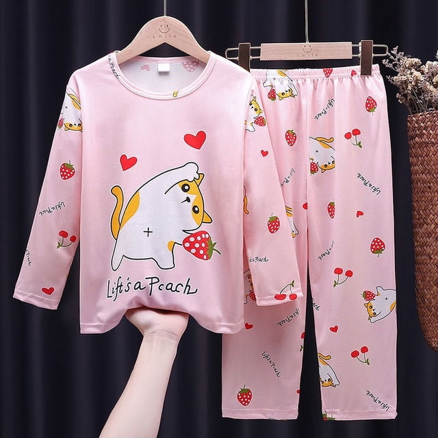 Pijamas para niños, conjunto de ropa para el hogar de manga larga para niñas de estilo coreano, ropa fina para aire acondicionado para bebés, ropa para niños de primavera y otoño