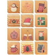 24 Pack Mini Merry Christmas Greeting Cards with Envelopes, 3.3 x 3.3 Inch, Adorable Colorful Cartoon Winter Holiday