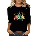 thumbnail image 2 of Feancey 3/4 Sleeve Tops for Women Plus Size Christmas Tshirts Holiday Novelty Xmas Tree Print Blouse Loose Fit Casual Crew Neck Graphic Tees Black M, 2 of 4