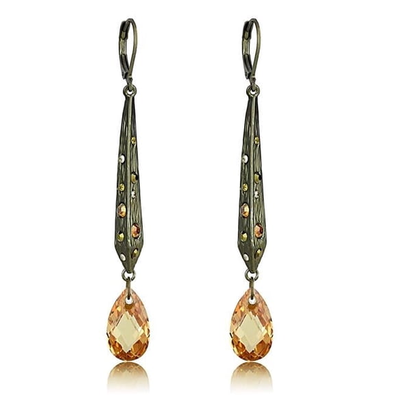 Alamode LO4189 Women Antique Copper Brass Earrings with Top Grade Crystal in Champagne