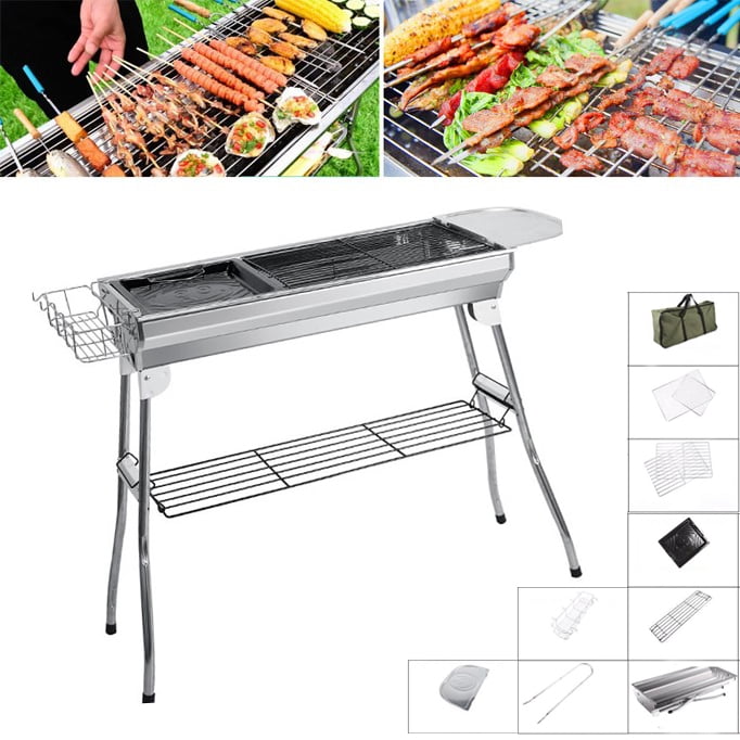 Charcoal Barbecue Grill Portable BBQ Stainless Folding Barbecues Cooking #Cheap 