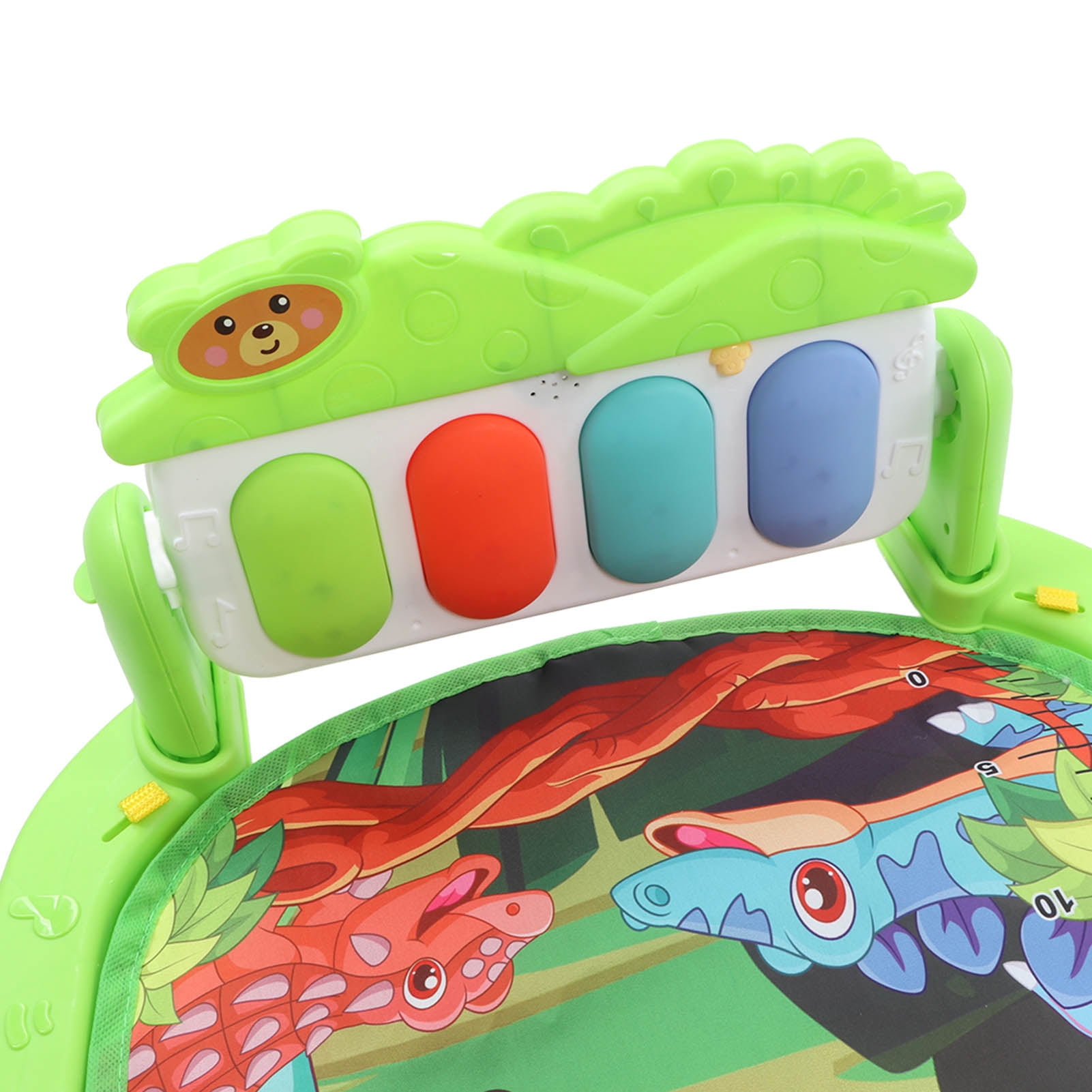 YAHHU Newborn Baby Gym Play Mat with Musical Pedal Piano, Infant Sensory Activity Center with Hanging Toys & Mirror, Dinosaur Pattern Green (29.13 in / 74 cm)