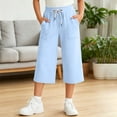 thumbnail image 5 of Fengactive Kids Summer Solid Loose Wide Leg Capri Sweatpants Drawstring Elastic Waist Large Patch Pocket Casual Athletic Cropped Trousers 5-15T, 5 of 9