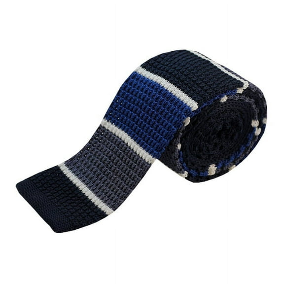 Navy Blue, Gray, and Black, White Striped Men's Knit Tie