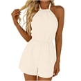 thumbnail image 2 of Pounoo Women's Rompers Halter Neck Sleeveless Knit Rompers Casual Daily Style Lightweight Breathable Tie Back Elastic Waist Solid Color Rompers Gift, 2 of 9