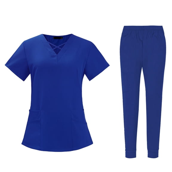 Nursing Scrub Set Top Pants Breathable Working Uniform for Nurse Yoga Jogger Bright Blue Color M