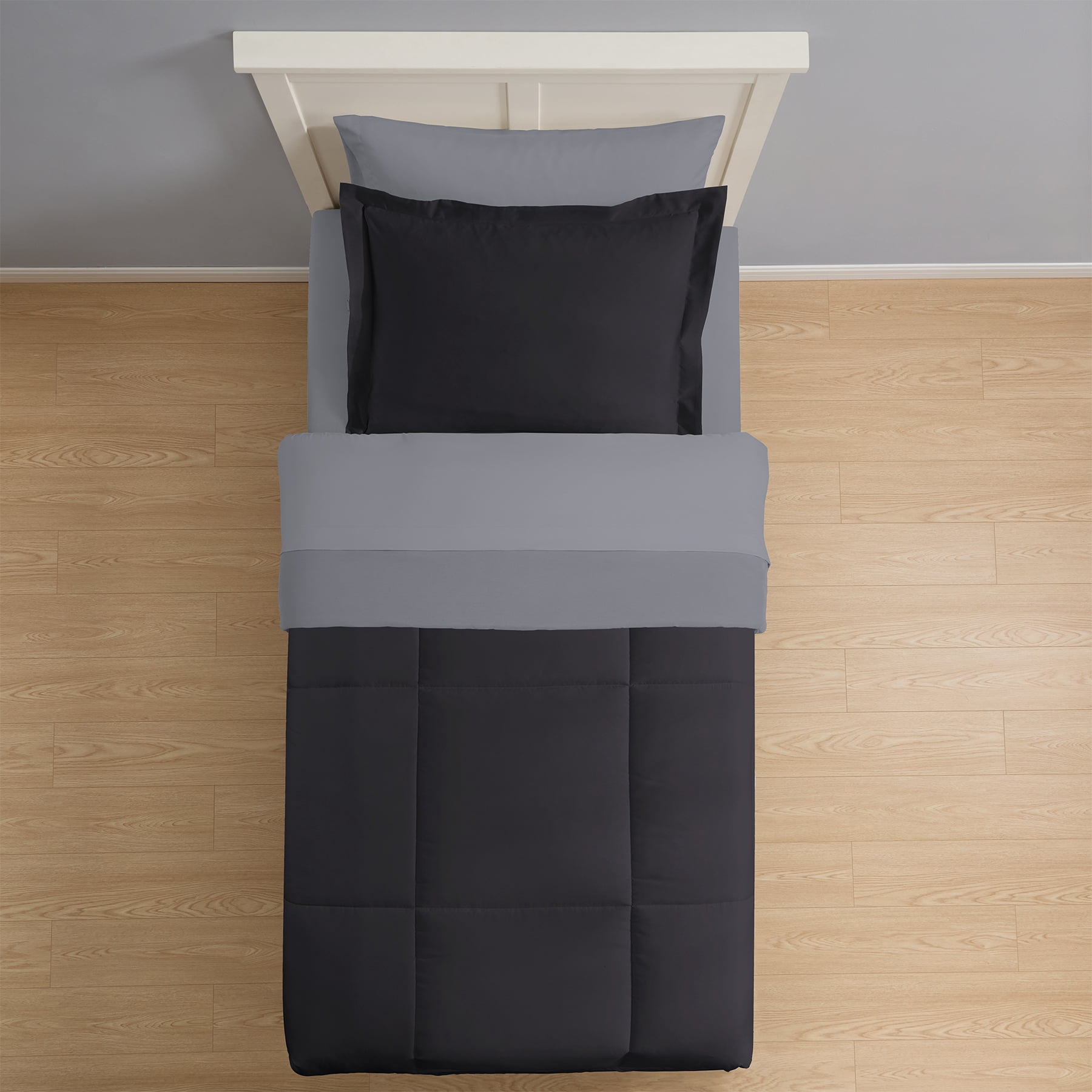 Mainstays 5-Piece All-in-One Reversible Comforter and Sheet Set, Twin/Twin XL, Black