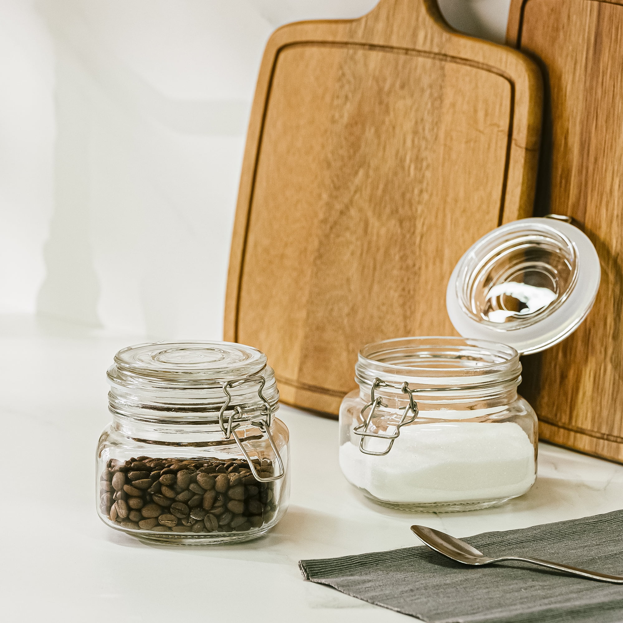 Mainstays 17 oz Glass Airtight Food Storage Jar Canister with Locking Lid, Pantry Organizer Container for Dry Food, Coffee, Sugar, Spices and Kitchen Storage