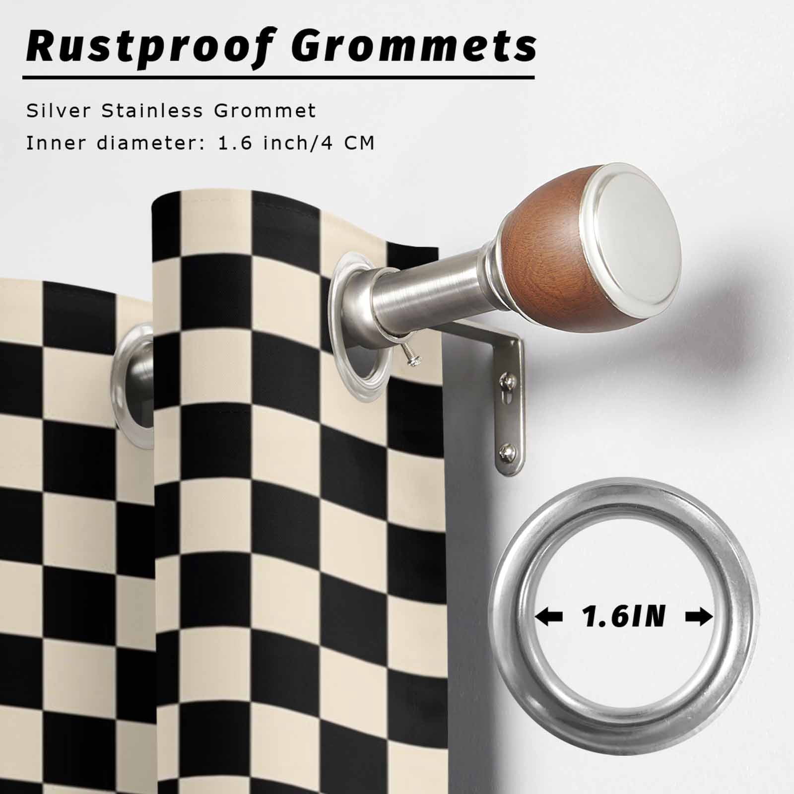 Black Beige Checkered Outdoor Curtains for Patio, Abstract Minimalist Plaid Sunshade Privacy Drapes Grommet Waterproof Outside Curtains for Porch/Cabana/Balcony 54"x 108", 1 Panel