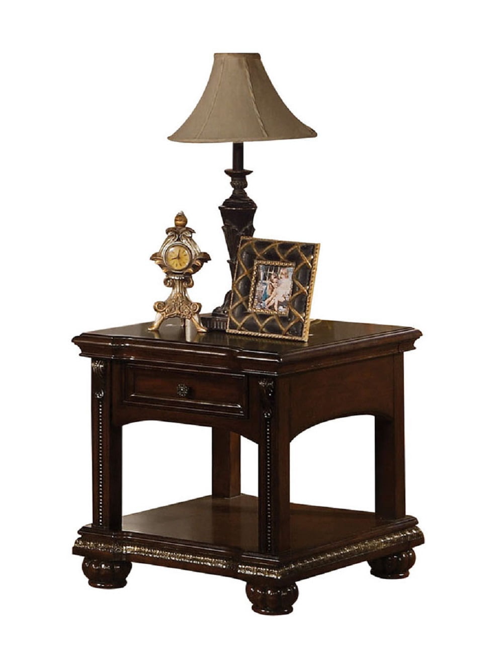 ACME Anondale Rectangular Wooden End Table with Bottom Shelf in Cherry