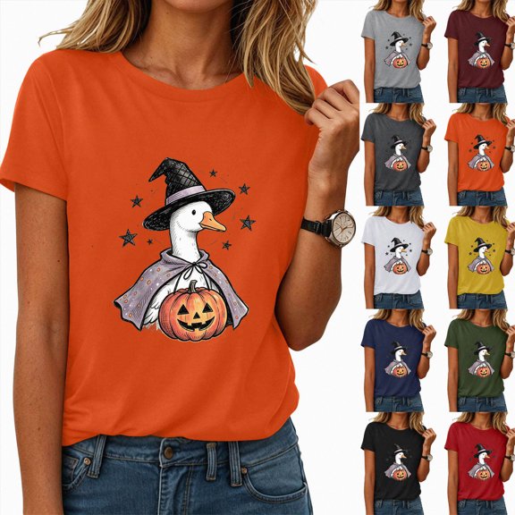 Halloween Shirt For Women Print T Shirt Short Sleeve T Shirt Top Spooky Pumpkin Gift Top