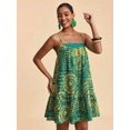thumbnail image 5 of Green All-Over Print Spaghetti Strap Mini Sundress For Women, Boho Tropical Vacation Dress, 5 of 8