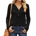 thumbnail image 4 of Npasoilc Tops for Women Trendy Knitting Strip Long Sleeve Button Down V-Neck Pullover Lightweight Blouse Solid Color Casaul Slimming Shirts, 4 of 6