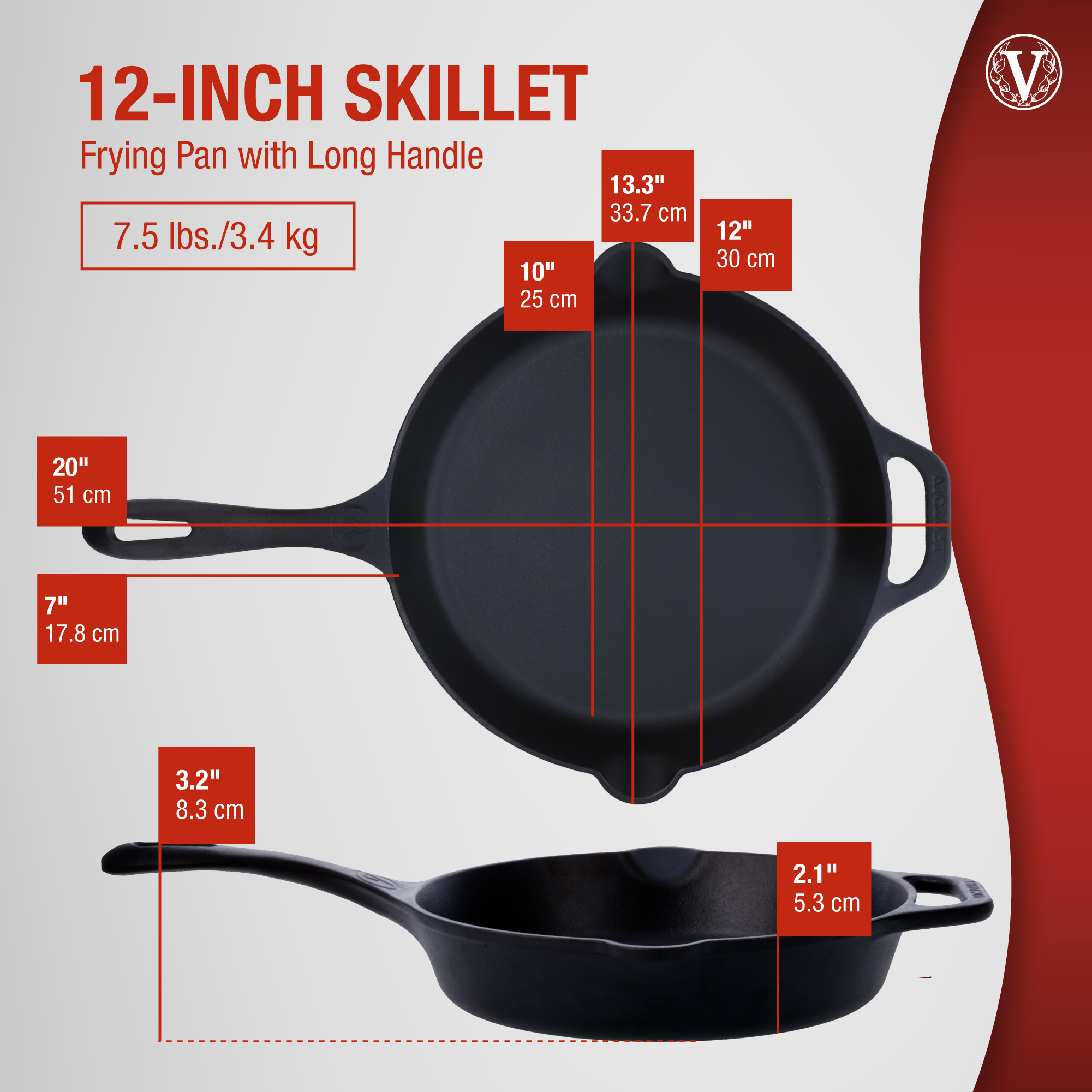 Victoria Cast Iron Skillet, Pre-Seasoned Cast-Iron Frying Pan with Long Handle, Made in Colombia, 12 Inch - image 5 of 5