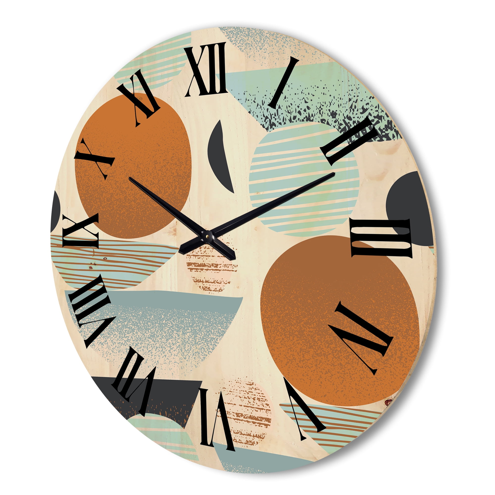 Designart 'Retro Shapes With Abstract Moons and Suns I' Modern Wood Wall Clock