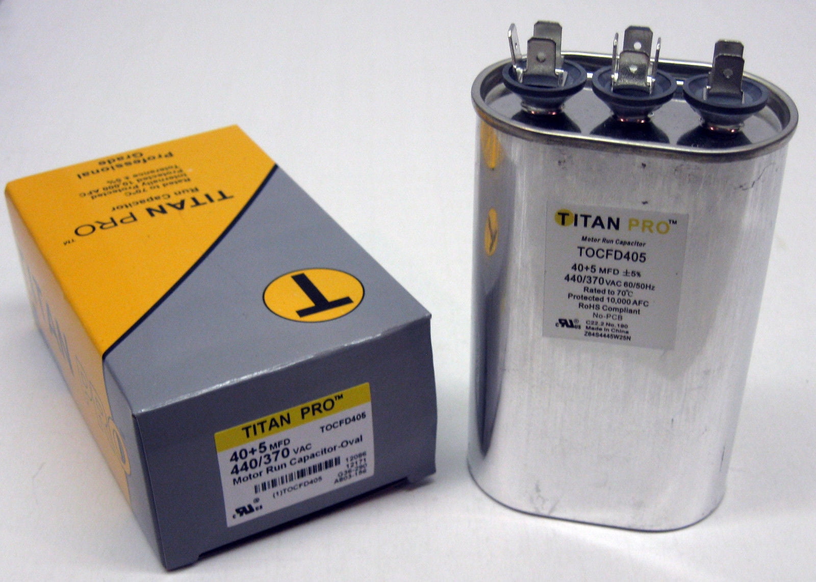 TitanPro TOCFD40/5 HVAC Oval Motor Run Dual Capacitor. 40/5 MFD/UF 440/