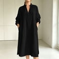 thumbnail image 2 of UKHCCC Women's Linen Cotton Loose Fit V-Neck Midi Dress with Pockets Casual Summer Flowy A-Line Silhouette Solid Button Detail S-3XL, 2 of 9