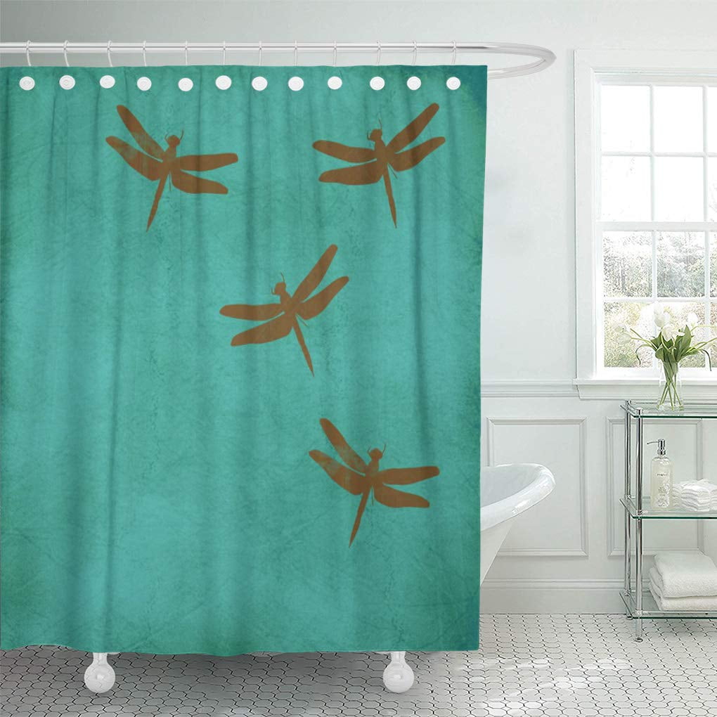 SUTTOM Blue Dragonfly Dragonflies and Teal Copper Aqua Shower Curtain