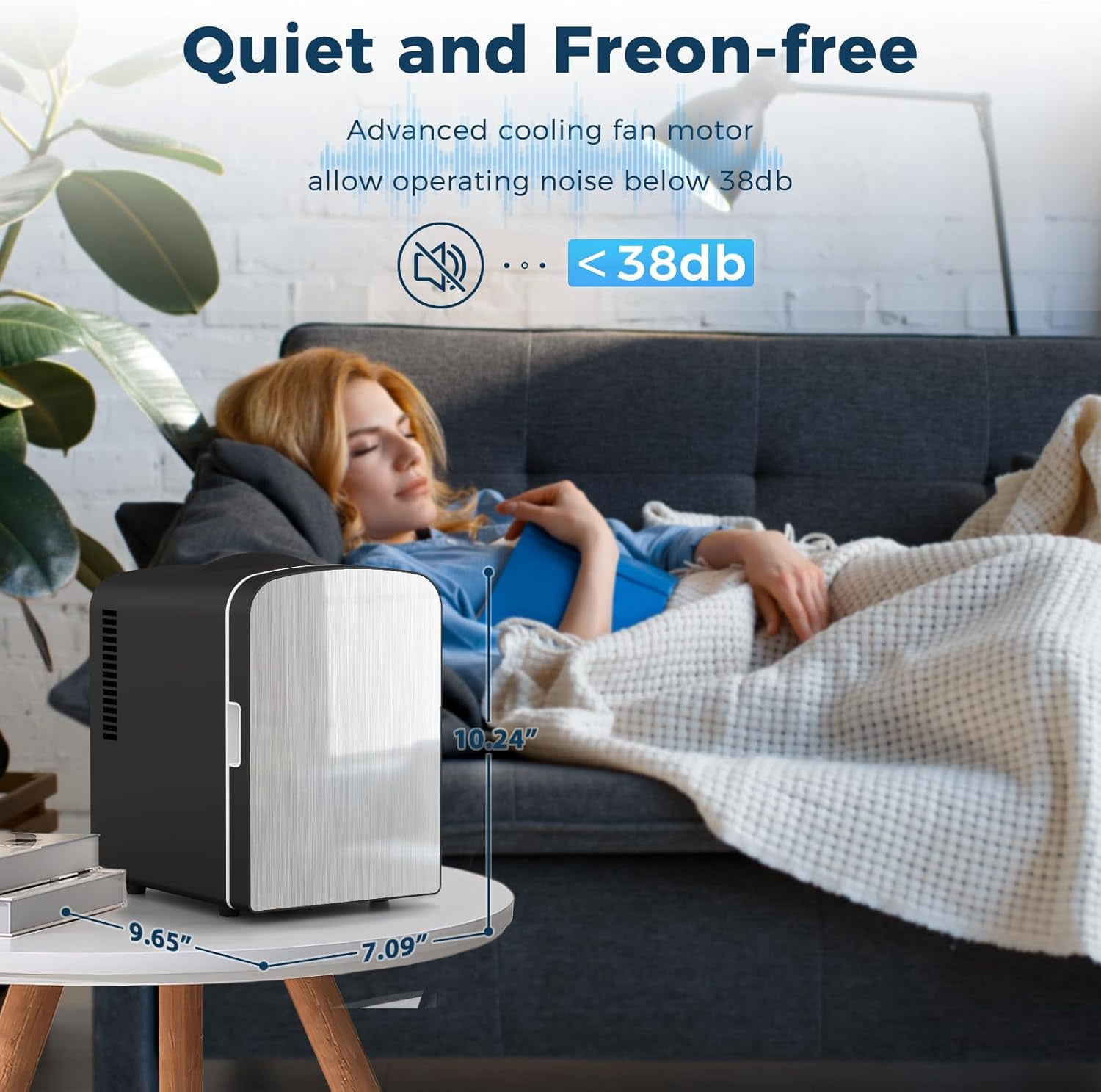 FREE VILLAGE 4 Liters/6 Cans Compact Refrigerator,Portable Mini Fridge Makeup & Skin Care for Bedroom,Car,Office & Dorm,Small Cooler for Cosmetics,Magnetic Brushed Stainless Steel Door,White