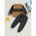 thumbnail image 4 of GXFC Kids Boys Fall Tracksuit Outfits Clothes 6M 1T 2T 3T 4T Toddler Boys Long Sleeve Contrast Color Sweatshirt and Elastic Waistband Long Pants 2 Piece Casual Autumn Clothing for Children Boys, 4 of 9