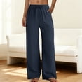 thumbnail image 2 of Womens Linen Pants 2026 Spring High Waist Baggy Pants Work Casual Vacation Lounge Trousers with Pockets OIOLOYJM Navy 2XL, 2 of 5