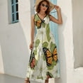 thumbnail image 5 of Blue Floral Butterfly Womens Night Club Maxi Dress V Neck Sleeveless Bohemia Long Dresses, 5 of 9