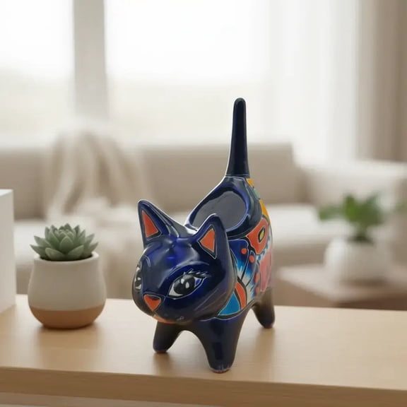 Vibrant Talavera Cat Planter | Handcrafted Mexican Pottery