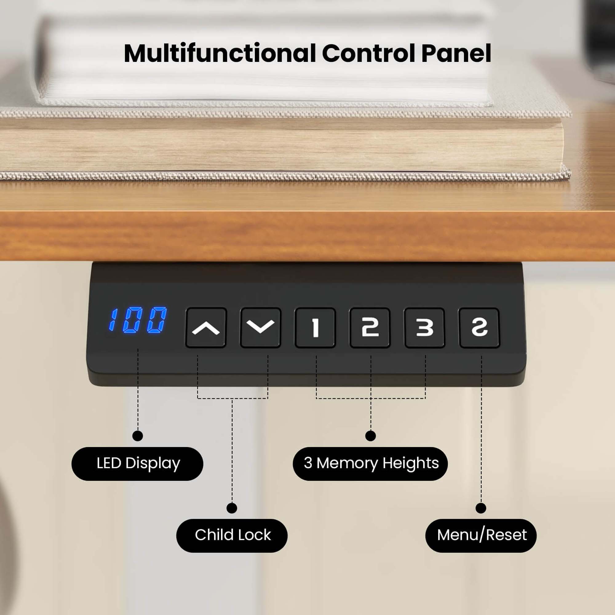 Costway 55" x 24" Electric Standing Desk with 3 Memory Height Settings 2 Hanging Hooks Natural