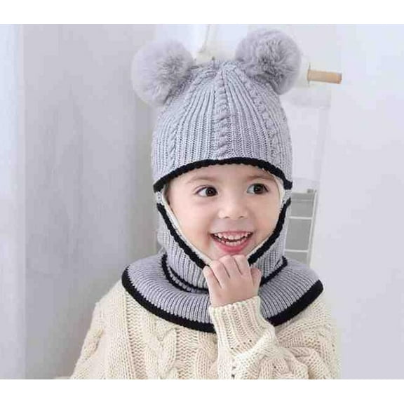 Janrevotw Children'S Balaclava Hat & Scarf 2-In-1 For Boys & Girls Warm Windproof Lined Knit Beanie Winter Toddler Hat
