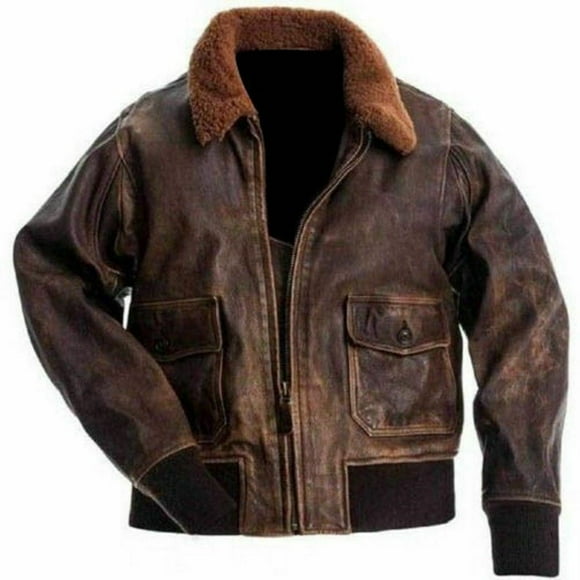 Flight Bomber Jacket Leather Aviator Jacket For Men Vintage Leather Bomber Brown Leather Aviator Jacket Mens Flight Jacket With Fur Collar size XL