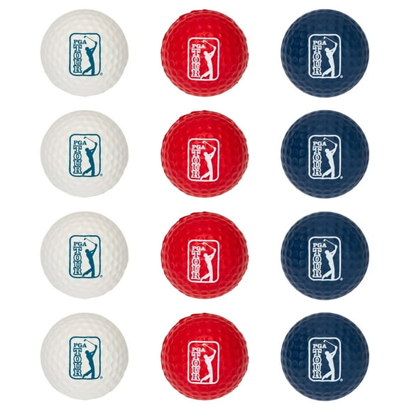 Franklin Sports Indoor Outdoor Foam Golf Balls - PGA TOUR Kids Adults Foam Golf Balls - Limited Flight Golf Balls - 12 Pack of Golf Balls with Draw String Carry Bag