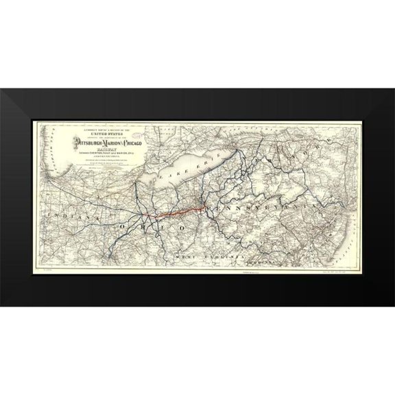 Vintage Maps 14x9 Black Modern Framed Museum Art Print Titled - Pittsburgh Marion and Chicago 1887
