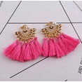 thumbnail image 6 of Clip on 2 3/4" gold fan tassel earrings in a variety of colors and top pearl, 6 of 10