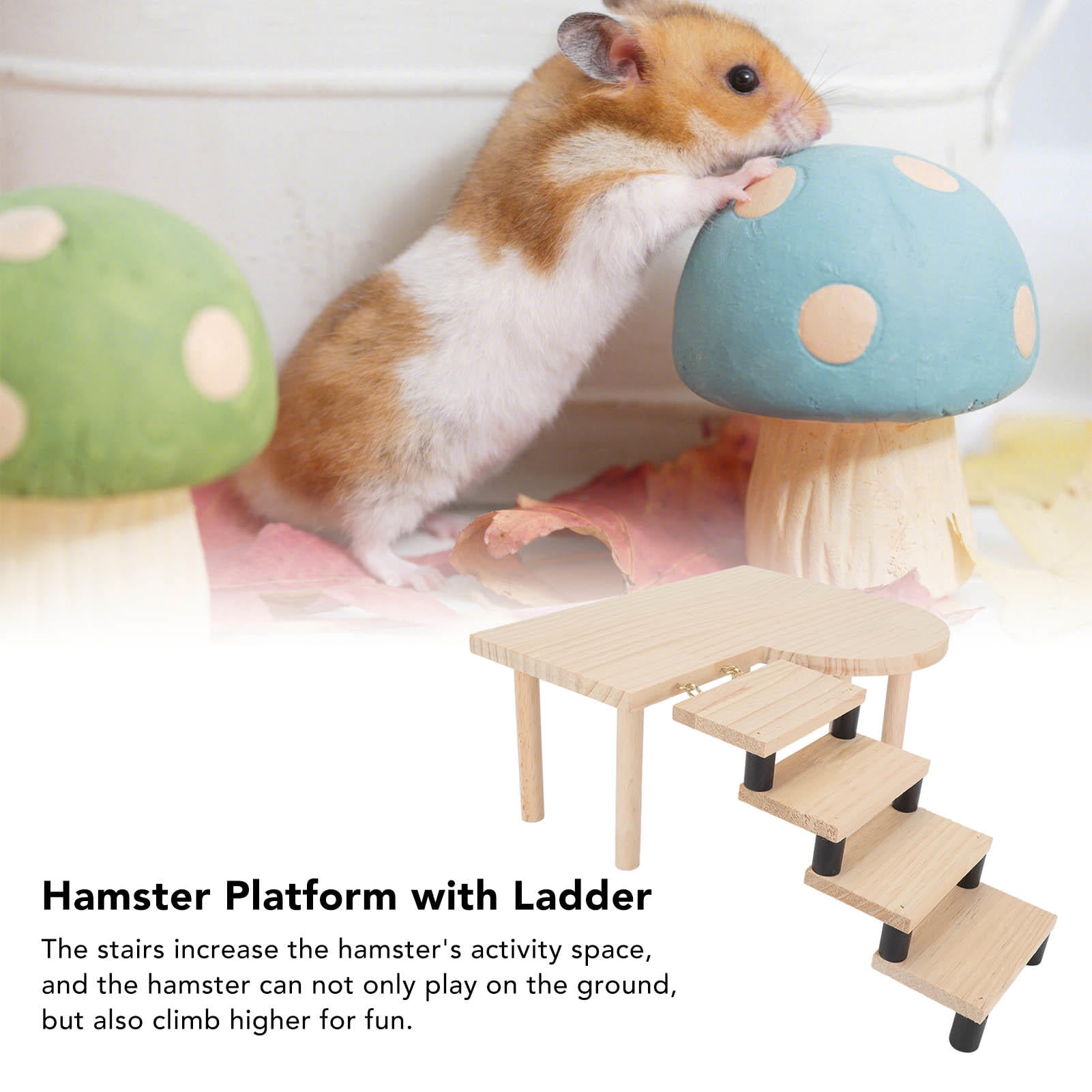Suodoka Cute Wooden Hamster Platform & 5‑Step Stairs – Healthy Log Design, Easy Assembly, Multi‑Level Play for Hamsters & Guinea Pigs