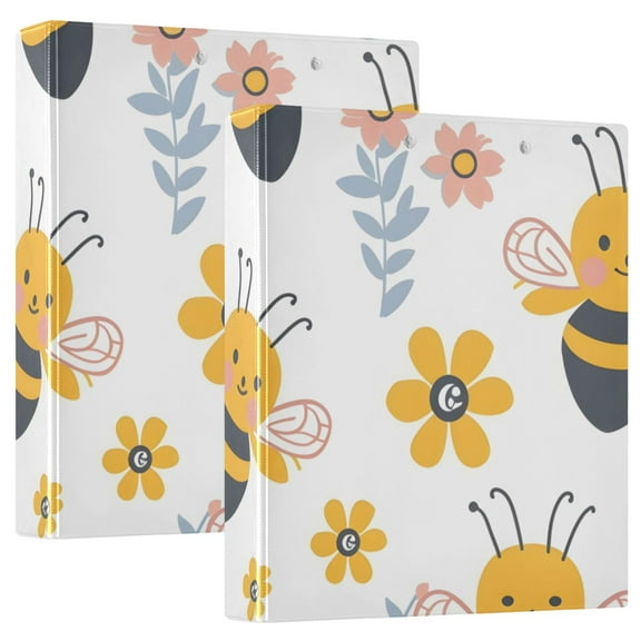 Cartoon Bee Flowers Hardcover 3 Ring Binder 1.5 inch Round Rings with Interior Pockets Binders Organizer Office School 1 Pack