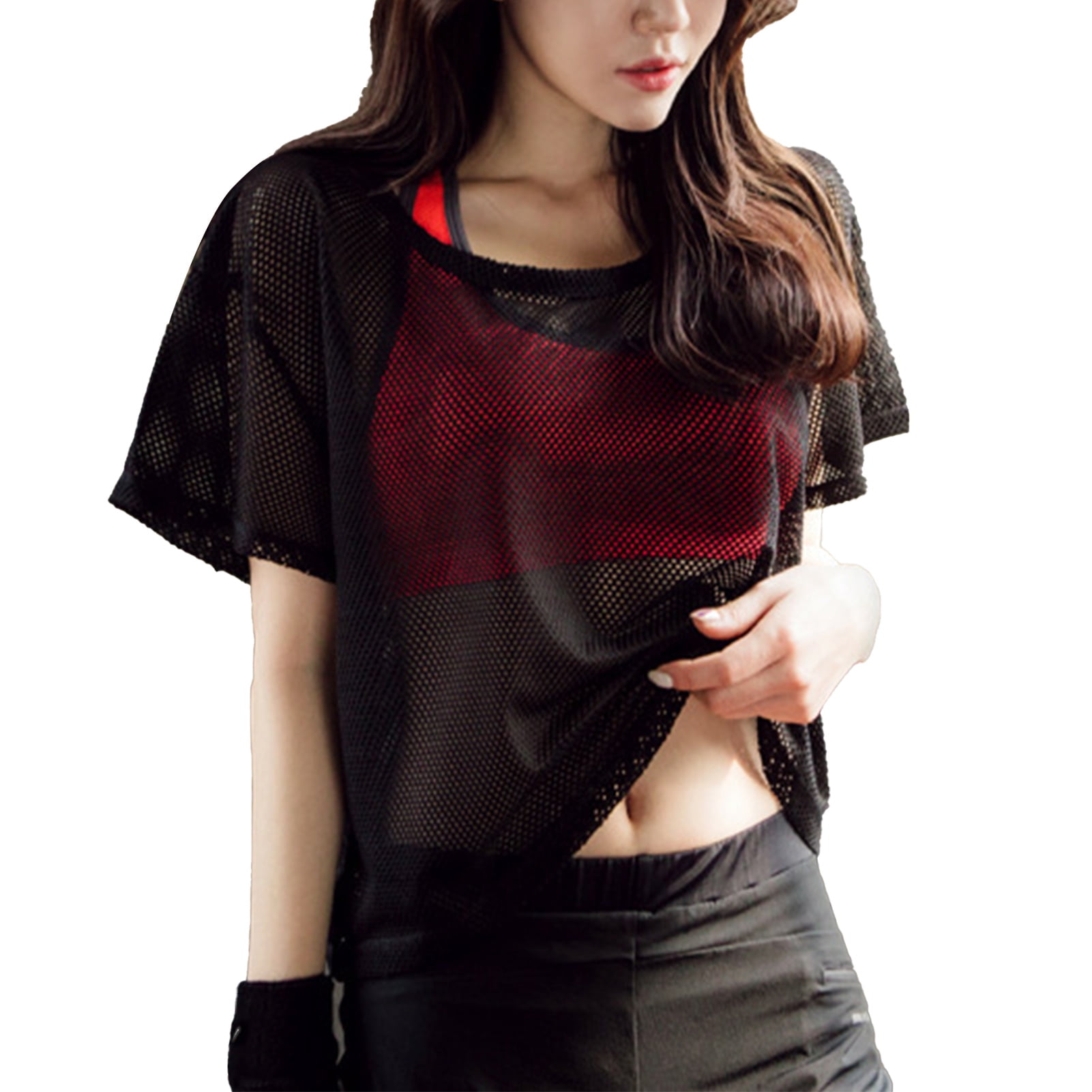 black mesh top short sleeve