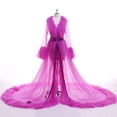 thumbnail image 1 of Gupgi Women Sheer Mesh Perspective V neck Maxi Floor Long Bath Robe Sleepwear, 1 of 1