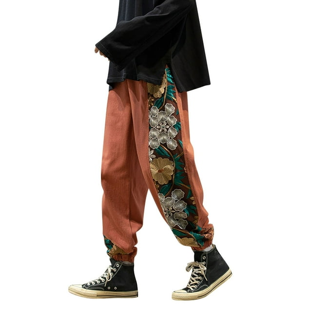 Afdoent Pantalons Décontractés pour Hommes, Ample, Rétro, Grande Taille, Brodés, Assortis, Confortables