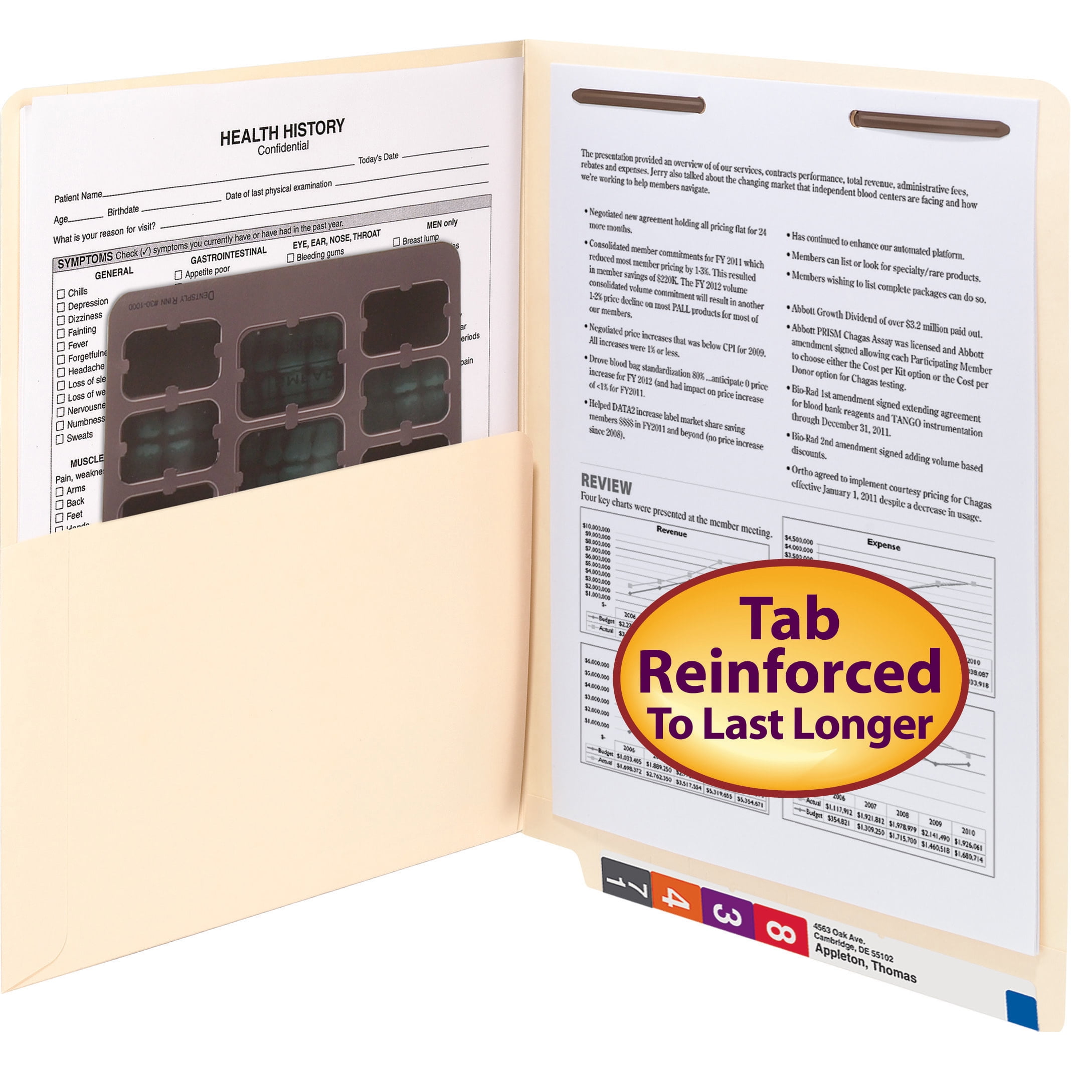 Smead End Tab Pocket Folder with Full Pocket, Reinforced Straight-Cut Extended Tab, 1 Fastener, Letter Size, Manila, 50 per Box (34100)