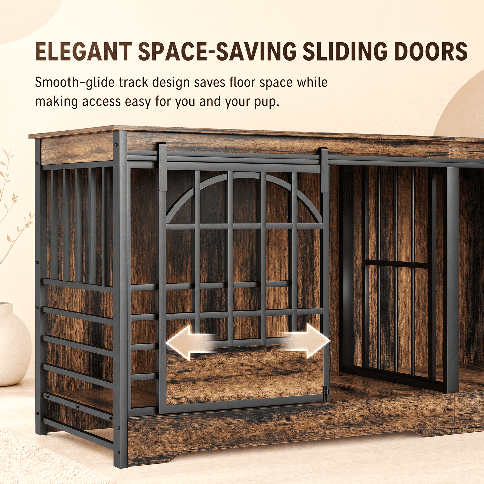 Fowroa 78 inch Extra Large Double Dog Crate Furniture, Heavy Duty Indoor XXL Dog Kennel with Removable Divider, Brown
