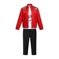 thumbnail image 5 of Halloween Costume Set Red Faux Leather Suit for Halloween Party Rock Star Role Play Dress Up Carnival Parade Show Red 110, 5 of 7
