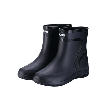 

Daeful Mens Comfort Slip On Rain Boots Outdoor Casual Garden Shoes Kitchen Lightweight Round Toe Work Shoe Black (Men) 9