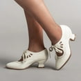 thumbnail image 5 of Miluxas Women's Chunky Heel Lace Up Pointed Toe Mid Chunky Heel Casual Saddle Shoes Comfortable High Heel Pumps Shoes White 7.5(40), 5 of 8